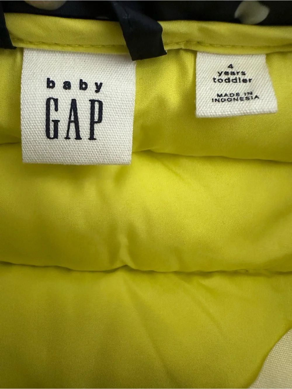 GAP Navy Polka Dot Puffer Jacket with Yellow Trim